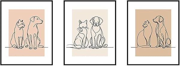 Minimalist cat and dog line art canvas print