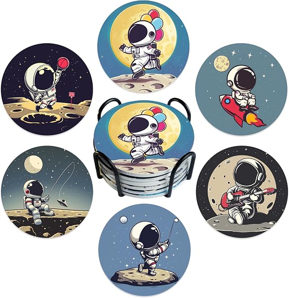 Cute astronaut ceramic coasters — space themed desk gift